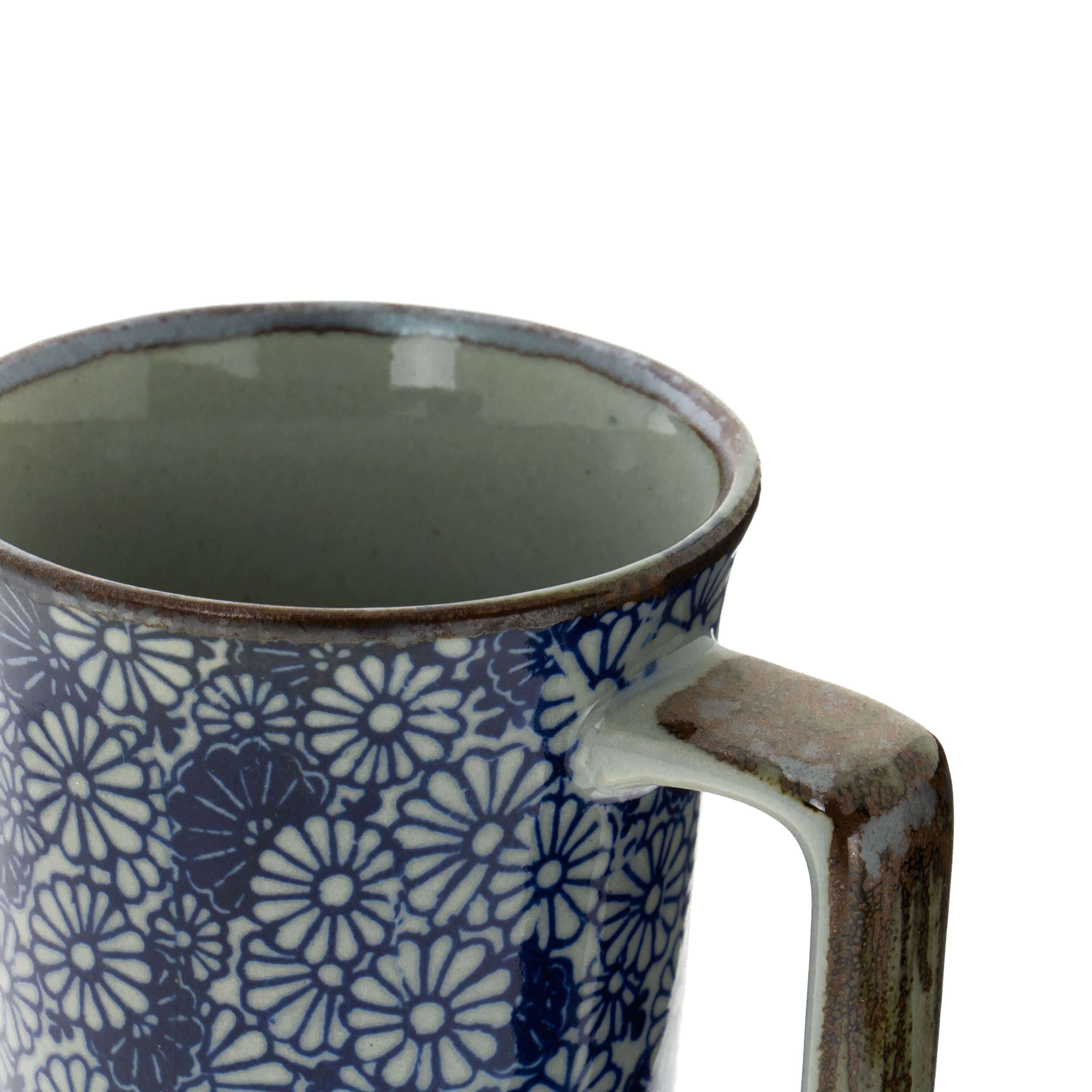 Mug en grès - Fleurs Bleues et Blanches 40cl