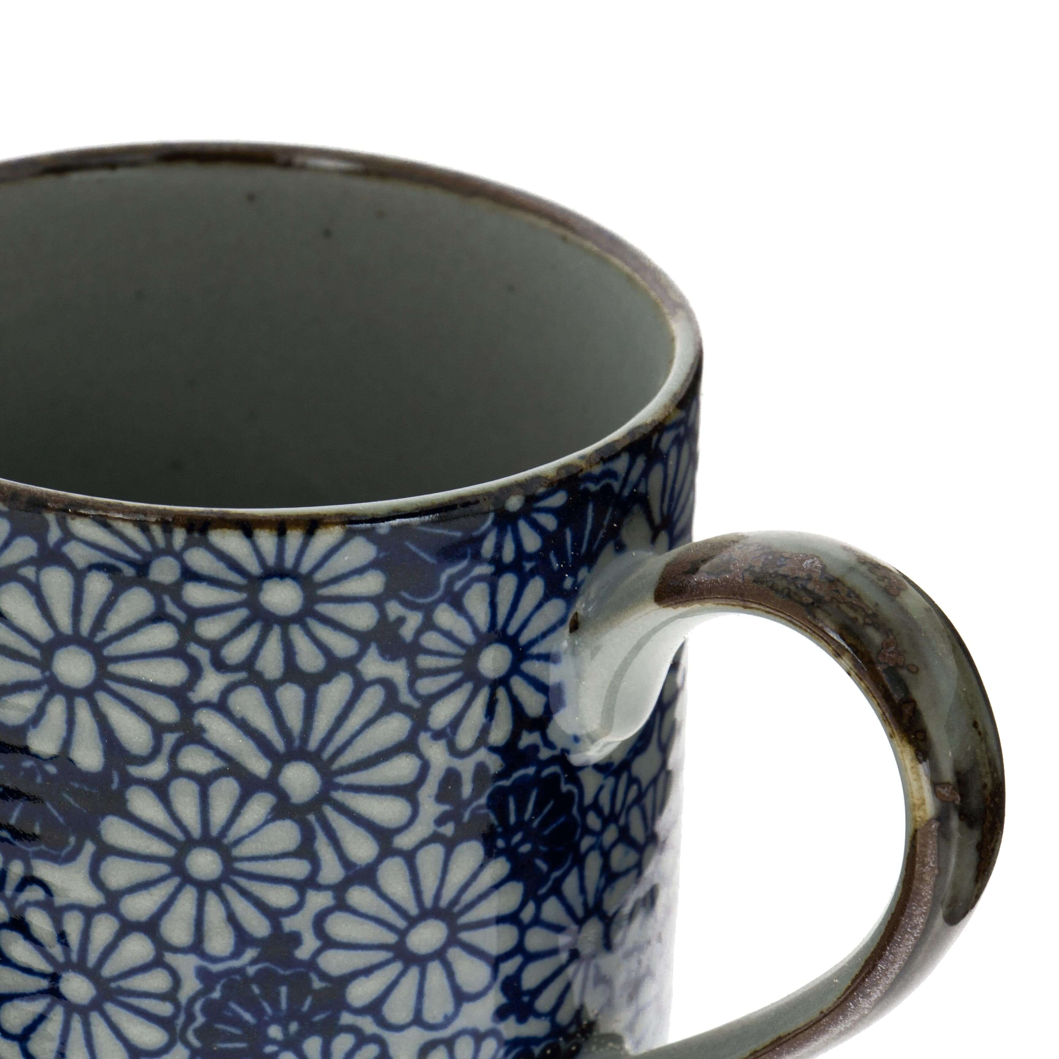 Mug en grès - Fleurs Bleues et Blanches 30cl