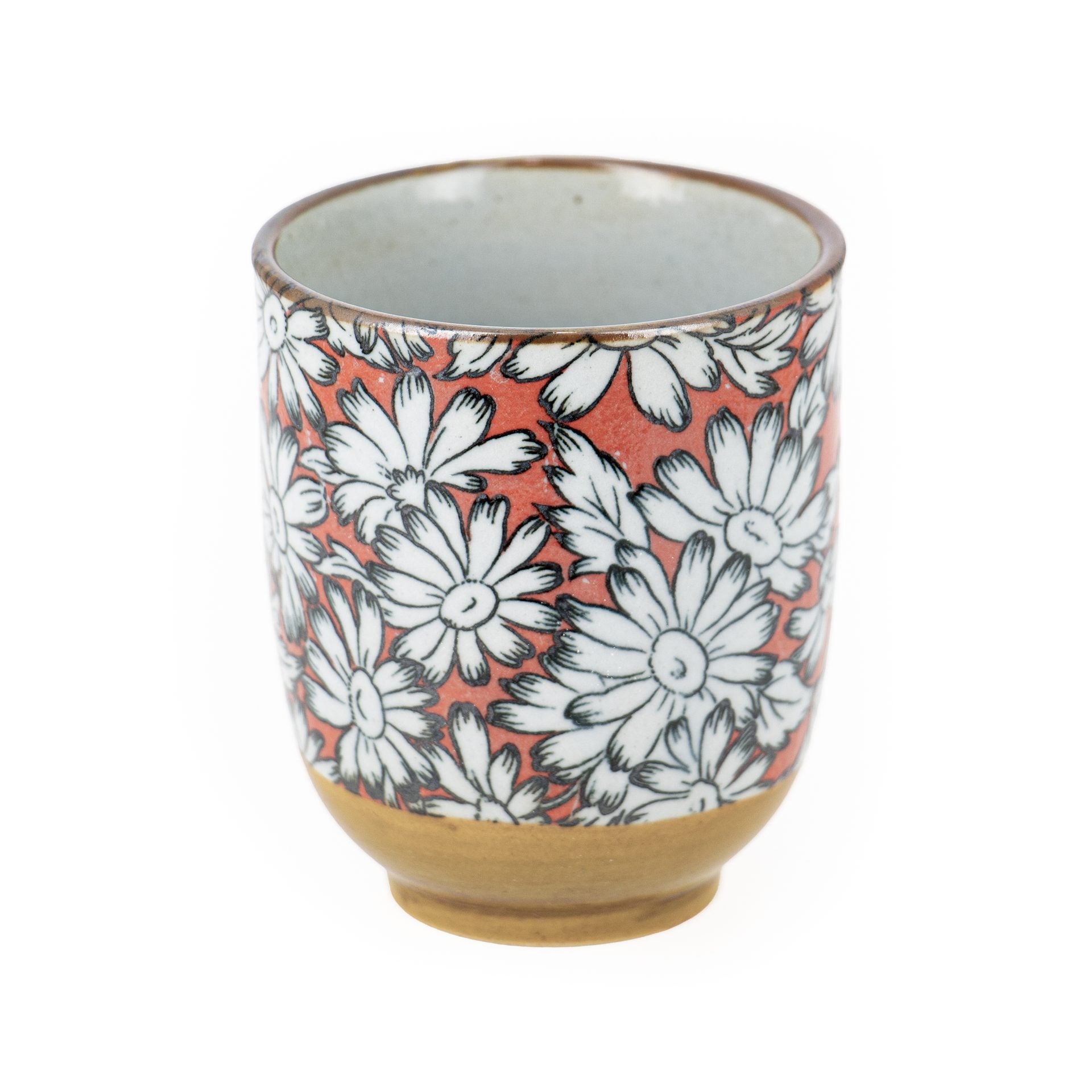 Tasse à thé en grès - Marguerites Rouges 15cl
